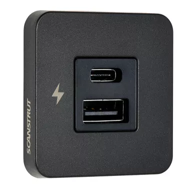Scanstrut TILE USB-A/USB-C Interior Charging Socket - 12/24V - Black Bezel - SC-TILE-10